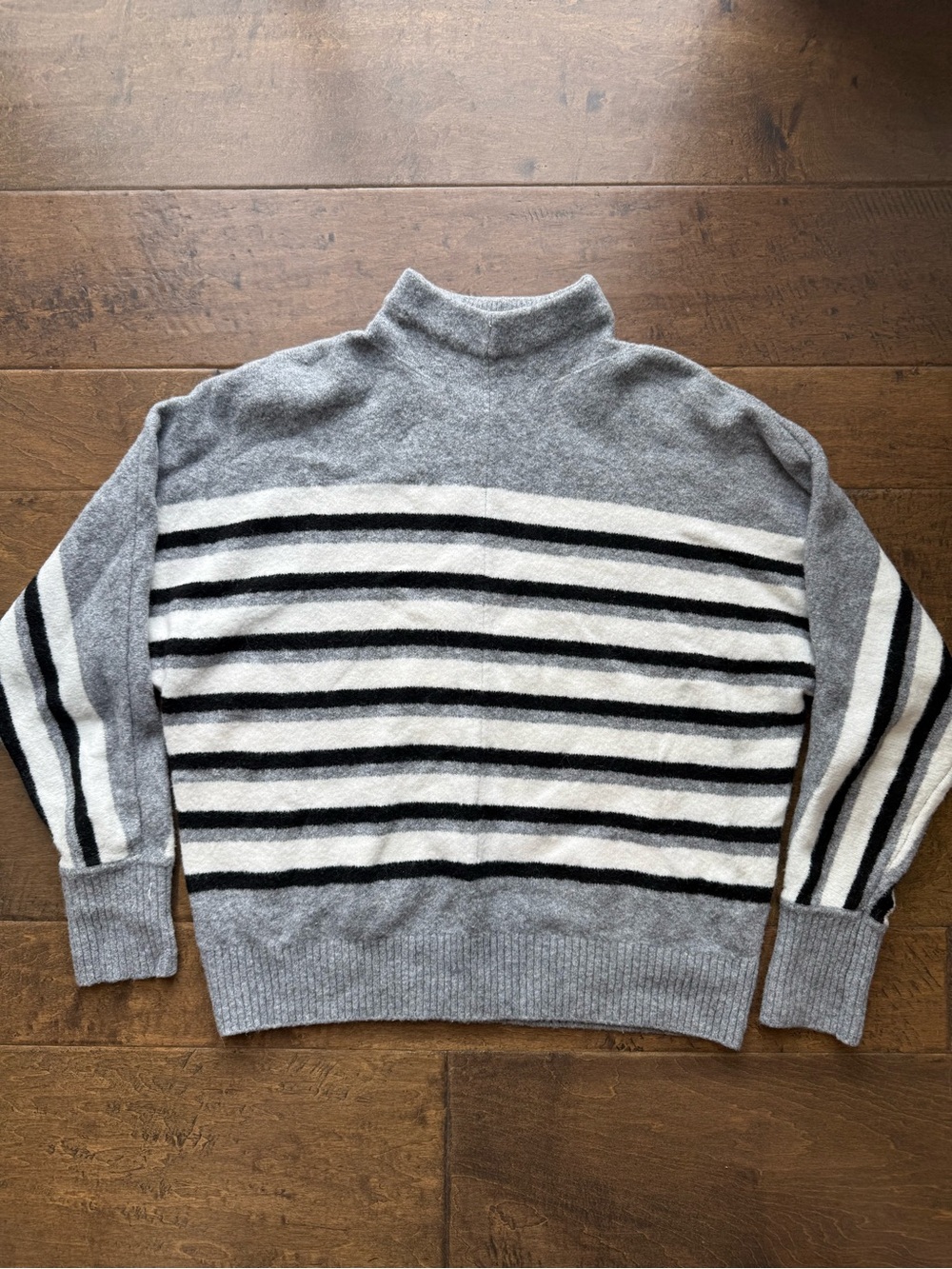 LOFT Women's Gray, White & Black Striped Turtleneck Sweater